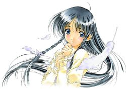 Rule 34 | 1990s (style), 1girl, black hair, blue eyes, blush, feathers, kai tomohisa, long hair, sentimental graffiti, solo, sugihara manami, very long hair