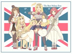 Rule 34 | 6+girls, ^ ^, ^o^, ahoge, ark royal (kancolle), ascot, black footwear, blonde hair, blue eyes, blue sailor collar, boots, braid, breasts, brown footwear, brown hair, brown skirt, chair, closed eyes, crown, cup, dongsa wonhyong, double bun, dress, english text, facing viewer, flight deck, french braid, gloves, grey footwear, grey legwear, grey skirt, hair bun, hairband, hakama, hakama short skirt, hakama skirt, hat, headgear, high heels, highres, holding, holding cup, holding saucer, janus (kancolle), japanese clothes, jervis (kancolle), kantai collection, kongou (kancolle), large breasts, long hair, long sleeves, looking at another, looking at viewer, machinery, mary janes, mini crown, multiple girls, mvp, nelson (kancolle), nontraditional miko, off-shoulder dress, off shoulder, pencil skirt, red ascot, red ribbon, ribbon, sailor collar, sailor dress, sailor hat, saucer, shoes, short hair, short sleeves, shorts, sitting, skirt, smile, thigh boots, thighhighs, union jack, warspite (kancolle), white dress, white gloves, white legwear, white shorts
