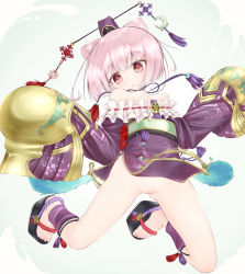 Rule 34 | 1girl, :o, ankle wrap, atelier (series), atelier sophie, bare shoulders, breasts, clog sandals, cone hair bun, cornelia (atelier), feathers, female focus, gplnbeat, hair bun, hat, highres, japanese clothes, kimono, nipples, no panties, obi, pelvic curtain, pink hair, pussy, red eyes, sandals, sash, short kimono, sleeves past wrists, small breasts, solo, tassel, uncensored, wide sleeves