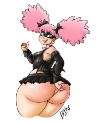 Rule 34 | 10s, 1girl, ass, bendacriss, blue eyes, boku no hero academia, breasts, butt crack, haneyama kazuho, highres, huge ass, medium breasts, pink hair, plump, pop step, simple background, solo, tagme, thick thighs, thighs, wedgie, white background, wide hips
