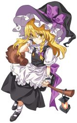 Rule 34 | 1girl, apron, blonde hair, blouse, blush, bow, braid, broom, broom riding, colored eyelashes, full body, hair bow, hat, hat bow, highres, kirisame marisa, lantern, large bow, light smile, long hair, long skirt, manarou, mary janes, messy hair, playing with own hair, puffy short sleeves, puffy sleeves, shirt, shoes, short sleeves, side braid, simple background, single braid, skirt, skirt set, smile, socks, solo, touhou, turtleneck, vest, waist apron, white background, witch hat, wrist cuffs, yellow eyes