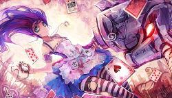Rule 34 | 1girl, ace (playing card), ace of spades, alice: madness returns, alice (alice in wonderland), alice in wonderland, alice liddell (american mcgee&#039;s alice), american mcgee&#039;s alice, american mcgee's alice, apron, aqua eyes, bad id, bad pixiv id, bare shoulders, blue hair, card, dress, dutch angle, floating card, highres, jewelry, long hair, necklace, pantyhose, playing card, pocket watch, solo, spade (shape), striped clothes, striped pantyhose, torn clothes, torn pantyhose, watch, weapon, zhuxiao517