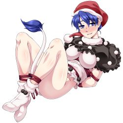 Rule 34 | 1girl, arms behind back, bad id, bad twitter id, bdsm, blue eyes, blue hair, blush, bondage, bottomless, bound, breasts, commentary request, doremy sweet, hat, looking to the side, medium breasts, nightcap, no pants, ootsuki wataru, pom pom (clothes), restrained, rope, shibari, shibari over clothes, short hair, smile, socks, solo, tail, tapir tail, touhou, transparent background