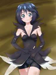 Rule 34 | 10s, bike shorts, black hair, blue eyes, blush, dirty, dress, elbow gloves, gloves, happinesscharge precure!, highres, lying, mameshiba (pixiv 59310), on back, precure, queen mirage, solo, spoilers, tears, torn clothes
