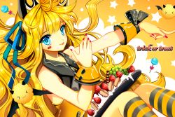 Rule 34 | 1girl, blonde hair, blue eyes, candy, food, fruit, fungus (vocaloid), grapes, halloween, nail polish, primcoco, seeu, solo, strawberry, vocaloid