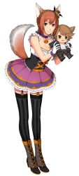 Rule 34 | 1girl, akatsuki no kiseki, animal ears, black thighhighs, boots, breasts, brown hair, character doll, choker, cleavage, collarbone, cross-laced footwear, eiyuu densetsu, full body, garter straps, gloves, halloween costume, hat, highres, holding, holding stuffed toy, layered skirt, leaning forward, looking at viewer, medium breasts, mini hat, miniskirt, noel seeker, official art, orange ribbon, pumpkin pendant, purple choker, purple skirt, ribbon, shirt, short hair, simple background, skirt, solo, standing, striped clothes, striped thighhighs, stuffed toy, tail, thighhighs, underbust, white background, white gloves, white shirt, witch hat, wolf ears, wolf girl, wolf tail, zero no kiseki, zettai ryouiki