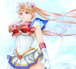Rule 34 | 1990s (style), 1girl, an mochigusa, bad id, bad pixiv id, bishoujo senshi sailor moon, bishoujo senshi sailor moon supers, blonde hair, blue eyes, blue sailor collar, bow, brooch, choker, double bun, earrings, elbow gloves, gloves, heart, heart brooch, jewelry, long hair, magical girl, multicolored clothes, multicolored skirt, red bow, retro artstyle, sailor collar, sailor moon, skirt, solo, super sailor moon, tiara, tsukino usagi, twintails, white gloves
