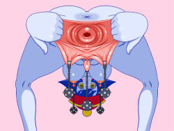 Rule 34 | 1girl, anus, ass, blue skin, breasts, cervix, clitoris, colored skin, gaping, lei lei, nipples, ponpondou, pussy, spread pussy, third-party edit, uncensored, vampire (game)