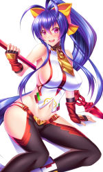 Rule 34 | 1girl, :d, antenna hair, arc system works, arm support, armpits, backless outfit, bare shoulders, black pants, blazblue, blazblue: central fiction, blazblue variable heart, blue hair, blush, boots, bow, breasts, embarrassed, fingerless gloves, genderswap, genderswap (mtf), gloves, hair between eyes, hair bow, hair ribbon, halterneck, high heel boots, high heels, highres, holding, holding weapon, large breasts, long hair, looking at viewer, lowleg, lowleg pants, lying, mai natsume, midriff, navel, no bra, no panties, open mouth, pants, polearm, ponytail, purple eyes, red gloves, revealing clothes, ribbon, seiza, shiboru, shiny clothes, shiny skin, shy, sideboob, sidelocks, sitting, skin tight, smile, solo, spear, sweat, sweatdrop, teeth, thighs, tight clothes, tight pants, very long hair, weapon, yellow bow, yokozuwari