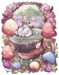 Rule 34 | alice (alice in wonderland), alice in wonderland, alice in wonderland (2010 film), alice kingsleigh, blonde hair, dress, flower, hat, long hair, mushroom, suou sakura