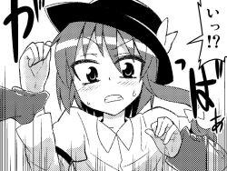 Rule 34 | 1girl, blush, bow, comic, dress shirt, female focus, greyscale, hair bow, hat, hat bow, holding another&#039;s wrist, jeno, monochrome, shirt, solo, solo focus, touhou, upper body, usami renko
