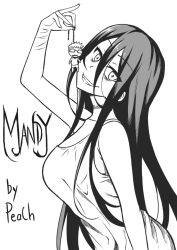 Rule 34 | 1boy, 1girl, black hair, character doll, english text, glasses, greyscale, charm (object), long hair, looking at viewer, monochrome, noose, original, peach88, scar, scar on arm