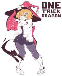 1girl black_cat cat digimon hat highres looking_at_viewer one_trick_dragon smile solo witch witch_hat witchmon