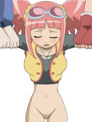 Rule 34 | 00s, 1girl, aged down, dinosaur king, female focus, goggles, highres, no pussy, nude filter, tatsuno malm, third-party edit