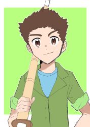 Rule 34 | 1boy, digimon, highres, looking at viewer, male focus, smile, solo, sword, tsurugi zenjirou, weapon, wooden sword