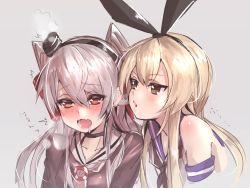 Rule 34 | 10s, 2girls, absurdres, amatsukaze (kancolle), blonde hair, blowing in ear, blush, brown eyes, deluxe&lt;&lt;&lt;, hairband, highres, kantai collection, long hair, multiple girls, shimakaze (kancolle), silver hair, tears, two side up, yuri