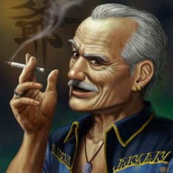Rule 34 | 1boy, cigarette, facial hair, male focus, manly, matataku, mustache, old, old man, smoking, solo