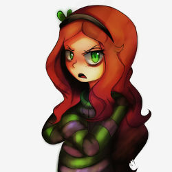 Rule 34 | 1girl, 4chan, artist request, bags under eyes, crossed arms, freckles, green eyes, grey background, hairband, highres, long hair, open mouth, orange hair, sidelocks, simple background, solo, upper body, vivian james