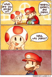 Rule 34 | comic, duplicate, facial hair, hands on own cheeks, hands on own face, kataro, laughing, male focus, mario, mustache, nintendo, toad (mario)