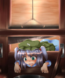 Rule 34 | 1girl, backpack, bad end, bag, blue eyes, blue hair, execution, female focus, guillotine, hair bobbles, hair ornament, hat, imminent death, kawashiro nitori, matching hair/eyes, motion blur, open mouth, pillory, randoseru, restrained, shimo (depthbomb), short hair, solo, stationary restraints, stocks, tears, touhou, twintails, two side up
