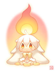 Rule 34 | 1girl, blush, bow, candle, fire, kito (sorahate), melting, original, personification, short hair, sitting, solo, white hair, yellow eyes