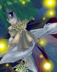 Rule 34 | 1girl, alternate costume, antennae, asahina, blouse, bug, female focus, fireflies, firefly, frown, insect, insect wings, lowres, shirt, solo, touhou, white shirt, wings, wriggle nightbug