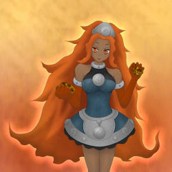 Rule 34 | dark skin, duel monster, laval volcano maid, long hair, orange eyes, orange hair, yu-gi-oh!