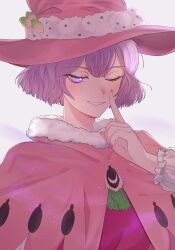 Rule 34 | 1girl, black clover, dorothy unsworth, hat, highres, index finger raised, light smile, one eye closed, open mouth, pink hat, pink nails, rizaavana, simple background, solo, twitter username, white background, witch, witch hat