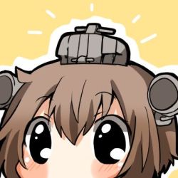 Rule 34 | 10s, 1girl, bad id, bad twitter id, black eyes, blush, brown hair, hair between eyes, kantai collection, lowres, outline, rebecca (keinelove), short hair, solo, white outline, yukikaze (kancolle)