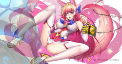 Rule 34 | 1girl, ahri (league of legends), alternate costume, alternate eye color, alternate hair color, animal ears, bad id, bad pixiv id, boots, breasts, choker, detached sleeves, fingernails, fox ears, fox tail, hair ornament, hairband, high heel boots, high heels, highres, league of legends, legs, long hair, long legs, magical girl, multiple tails, nail polish, skirt, spread legs, star guardian (league of legends), star guardian ahri, tail, thigh boots, thighhighs, thighs, white thighhighs