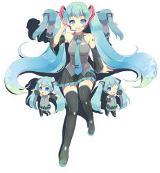 Rule 34 | 5girls, aqua eyes, aqua hair, arm support, bare shoulders, blue eyes, blush, boots, chibi, clone, detached sleeves, hair ornament, hatsune miku, headphones, headset, long hair, looking at viewer, multiple girls, necktie, open mouth, pochi (pochi-goya), simple background, sitting, skirt, smile, tattoo, thigh boots, thighhighs, twintails, very long hair, vocaloid, white background