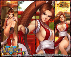 Rule 34 | 1girl, breasts, cleavage, fatal fury, large breasts, long hair, official art, ponytail, samurai spirits, shiranui mai, snk, the king of fighters