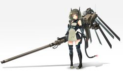 Rule 34 | 1girl, absurdres, blush, cable, cable tail, elbow gloves, gloves, gun, highres, looking at viewer, mecha musume, mechanical tail, military, miniskirt, oota youjo, original, personification, pigeon-toed, shadow, short hair, skirt, solo, tabard, tail, thighhighs, twintails, weapon