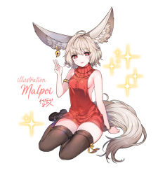 Rule 34 | 1girl, :d, animal ear fluff, animal ears, armlet, bad id, bad pixiv id, bare arms, bare shoulders, black footwear, blade &amp; soul, blush, bracelet, breasts, brown thighhighs, copyright request, ear piercing, hand up, jewelry, looking at viewer, lyn (blade &amp; soul), mal poi, mary janes, medium breasts, meme attire, open mouth, piercing, red eyes, red sweater, shoes, short hair, sideboob, silver hair, simple background, sitting, sleeveless, sleeveless turtleneck, smile, solo, sparkle, sweater, tail, thighhighs, turtleneck, v, virgin killer sweater, white background, yokozuwari, zettai ryouiki