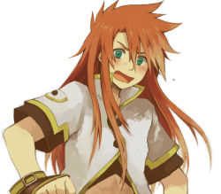 Rule 34 | 00s, 1boy, bad id, bad pixiv id, fingerless gloves, gloves, green eyes, long hair, luke fon fabre, male focus, red hair, shirataki nako, simple background, solo, tales of (series), tales of the abyss, white background