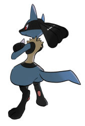 Rule 34 | closed mouth, creatures (company), crossed arms, full body, game freak, gen 4 pokemon, kochi8i, lucario, nintendo, pokemon, pokemon (creature), red eyes, simple background, solo, spikes, standing, white background, yellow fur