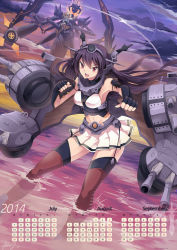 Rule 34 | 10s, 2014, 2girls, bare shoulders, black hair, blonde hair, blue eyes, breasts, calendar, crossover, dairenji suzuka, drill hair, elbow gloves, gloves, hairband, headgear, kantai collection, long hair, medium breasts, multiple girls, mystic-san, nagato (kancolle), personification, red eyes, sakura ayane, voice actor connection, skirt, thighhighs, tokyo ravens, twin drills, twintails