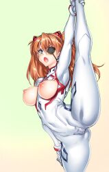Rule 34 | 1girl, absurdres, ass, blue eyes, blush, bodysuit, breasts, breasts out, brown hair, cameltoe, cleft of venus, covered navel, curvy, evangelion: 3.0+1.0 thrice upon a time, eyepatch, flexible, gloves, gradient background, hair between eyes, hair ornament, headpiece, highres, hiyohiyo, huge ass, interface headset, large breasts, leg lift, leg up, legs apart, long hair, looking at viewer, neon genesis evangelion, open mouth, plugsuit, rebuild of evangelion, shiny clothes, shiny skin, skin tight, solo, souryuu asuka langley, split, standing, standing on one leg, standing split, sweat, sweatdrop, thick thighs, thighs, torn bodysuit, torn clothes, tsundere, two side up, very long hair, white bodysuit, wide hips