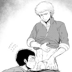 Rule 34 | 2boys, abs, ace of diamond, blush, censored, flaccid, male focus, monochrome, multiple boys, muscular, penis, sweat, tagme, testicles, undressing, yaoi