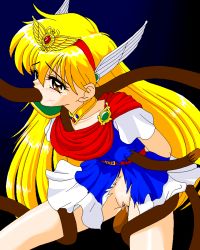 Rule 34 | 1990s (style), 1girl, akazukin chacha, aliasing, arms behind back, belt, blonde hair, blue background, blue dress, blush, bracelet, brooch, brown eyes, clitoral hood, collar, crying, crying with eyes open, deep wound, dress, fellatio, gradient background, highres, injury, irrumatio, jewelry, long hair, magical princess, no panties, object insertion, oral, pussy juice, rape, resized, retro artstyle, short dress, short sleeves, simple background, spitroast, tagme, tears, tentacles, torn clothes, torn dress, uncensored, upscaled, vaginal, vaginal object insertion, very long hair, winged hair ornament