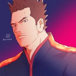 Rule 34 | 1boy, aged down, alternate hair color, boku no hero academia, brown hair, endeavor (boku no hero academia), expressionless, facial hair, gradient background, isomine, looking at viewer, male focus, mature male, mustache stubble, portrait, serious, short hair, sideburns stubble, solo, stubble, thick eyebrows