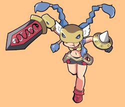 Rule 34 | 1girl, absurdres, blue hair, digimon, highres, long hair, mask, minervamon, shield, snake, solo, sword, tongue, tongue out, weapon