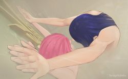Rule 34 | 2girls, arcane: league of legends, arms up, artist name, caitlyn (league of legends), commentary, completely nude, english commentary, highres, holding hands, indoors, kabedon, league of legends, long hair, multiple girls, nude, pink hair, purple hair, showering, vi (league of legends), wuzeirou