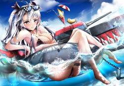 Rule 34 | 1girl, alternate costume, antenna hair, arm across waist, armpits, ass, azur lane, bikini, black bikini, black ribbon, blue sky, blush, breasts, brown eyes, cameltoe, caustics, choker, cleavage, closed mouth, cloud, cross, cross earrings, dated, day, deal with it (meme), drinking straw, earrings, elbow rest, eyewear on head, hair between eyes, hair ribbon, highres, innertube, iron cross, jewelry, large breasts, long hair, looking at viewer, lying, machinery, meme, mole, mole on breast, multicolored hair, naka (nakamaru ak), outdoors, partially submerged, partially underwater shot, prinz eugen (azur lane), red hair, ribbon, rigging, sidelocks, signature, silver hair, skindentation, sky, smile, solo, splashing, streaked hair, sunglasses, swim ring, swimsuit, thigh strap, thighs, tropical drink, two side up, underwater, very long hair, waves