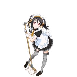 Rule 34 | 10s, 1girl, black hair, full body, gloves, looking at viewer, love live!, love live! school idol festival, love live! school idol project, maid, maid headdress, mop, non-web source, official art, red eyes, smile, solo, thighhighs, transparent background, twintails, white gloves, yazawa nico, zettai ryouiki