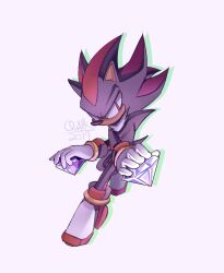 1boy 2019 chaos_emerald drop_shadow full_body furry furry_male gem gloves holding holding_gem male_focus purple_background quark196 red_eyes shadow_the_hedgehog sonic_(series) white_gloves