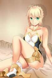 Rule 34 | 1girl, ahoge, artoria pendragon (all), artoria pendragon (fate), artoria pendragon (swimsuit archer) (fate), artoria pendragon (swimsuit archer) (third ascension) (fate), bow, breasts, cleavage, fate/grand order, fate/stay night, fate (series), green eyes, high heels, highres, one-piece swimsuit, saber (fate), shiki (love-saber), sideboob, smile, solo, swimsuit, thighs