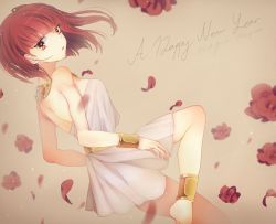 Rule 34 | 1girl, alternate costume, anklet, armlet, bad id, bad pixiv id, barefoot, bracelet, brown hair, flower, happy new year, jewelry, kawachi rin, lots of jewelry, magi the labyrinth of magic, morgiana, new year, petals, short hair, solo