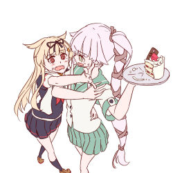 Rule 34 | + +, 10s, 2girls, black legwear, black ribbon, black serafuku, black skirt, blonde hair, blush, brown footwear, buttons, cake, fang, flat color, food, food on face, from above, fruit, green eyes, hair flaps, hair ornament, hair ribbon, hairclip, kantai collection, loafers, long hair, mikeco, multiple girls, neckerchief, open mouth, pastry, pink hair, plate, pleated skirt, ponytail, red eyes, red neckerchief, remodel (kantai collection), ribbon, scarf, school uniform, serafuku, shoes, short sleeves, side ponytail, simple background, skirt, sparkle, sparkling eyes, straight hair, strawberry, symbol-shaped pupils, teeth, very long hair, white background, white scarf, yura (kancolle), yuudachi (kancolle)