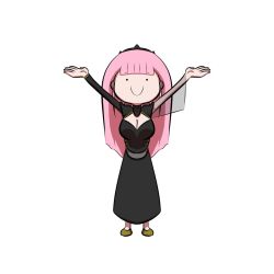 Rule 34 | 1girl, black dress, blunt bangs, breasts, cleavage, dress, hololive, hololive english, holomyth, holykoshi, long hair, looking at viewer, mori calliope, pink hair, simple background, smile, spikes, tiara, veil, virtual youtuber, white background